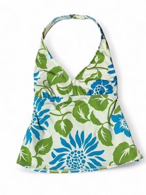 Vintage Lands End Y2K Tropical Floral Halter Tankini